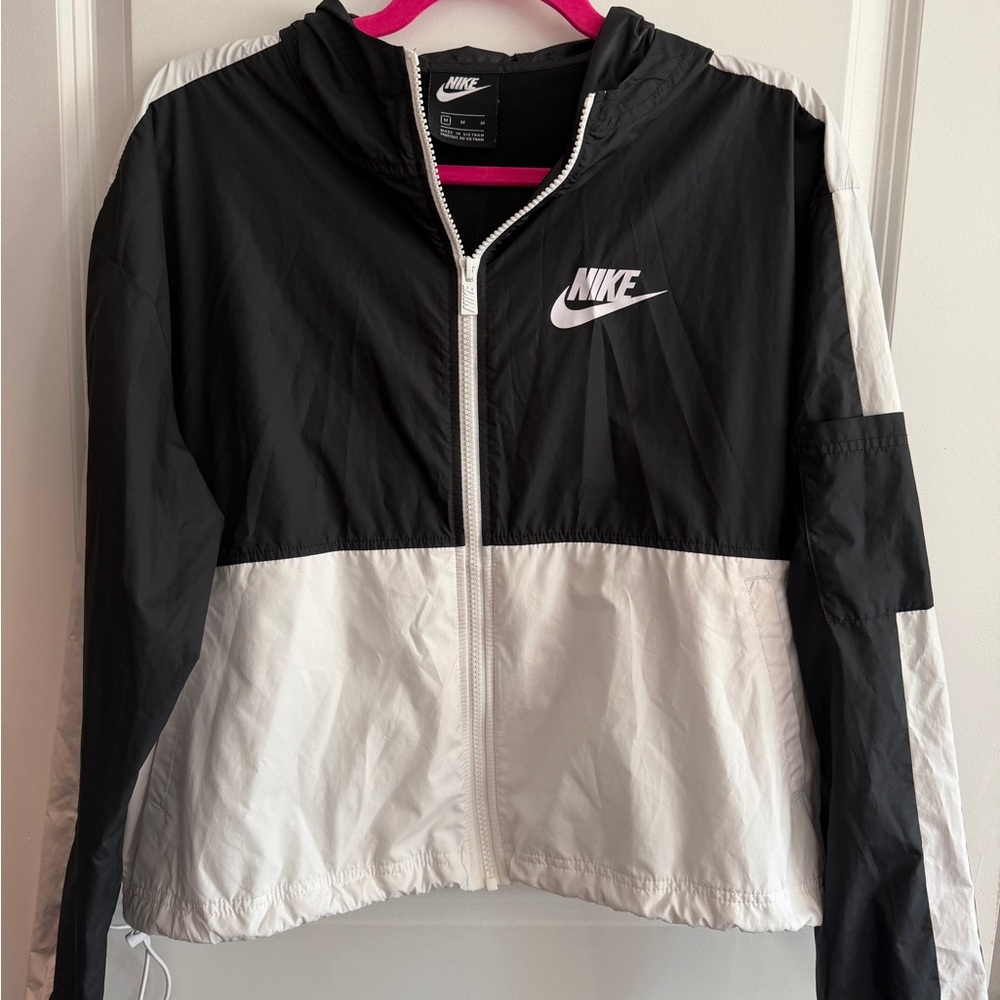 Nike Black and White Colorblock Hooded Windbreaker Jacket